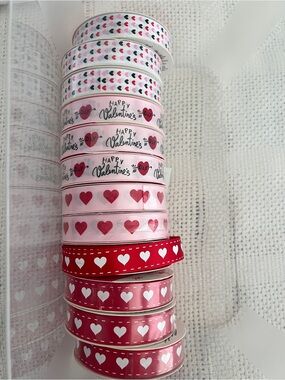 Valentine’s Day Multicolor Printed Craft Ribbon Spools Lot 5/8" X 9 Feet